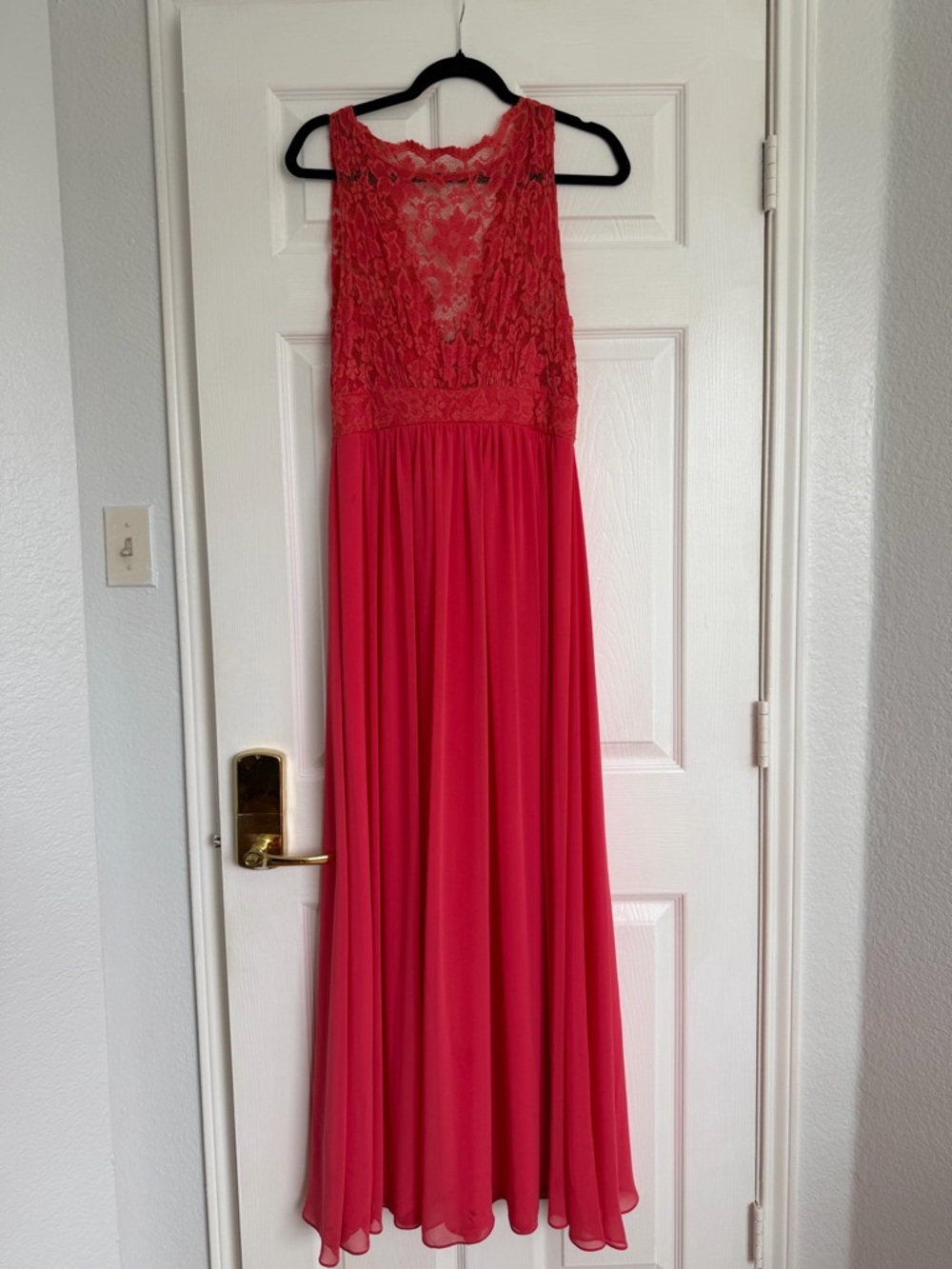 Coral Lace Bodice Maxi Dress